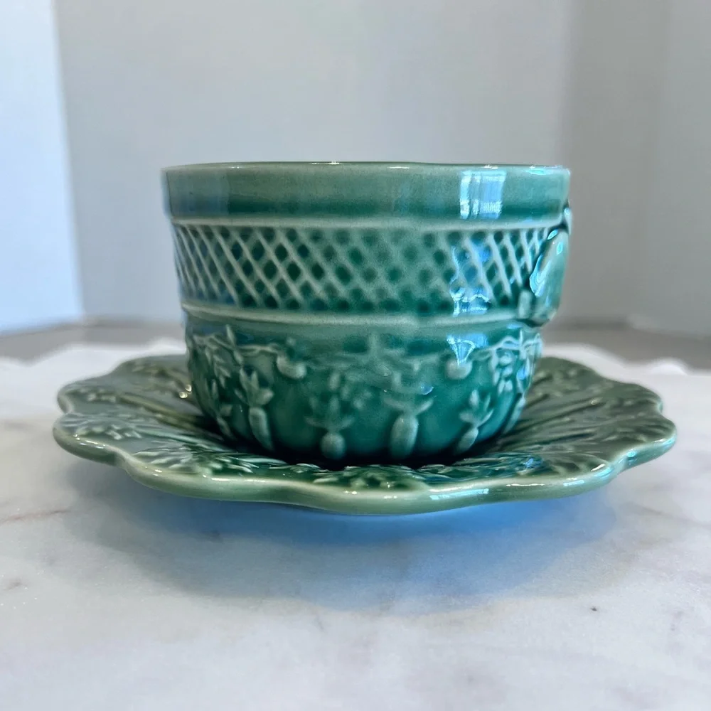 Discontinued Rabbit Green by BORDALLO PINHEIRO Rabbits Carrots Cup & Saucer Set
